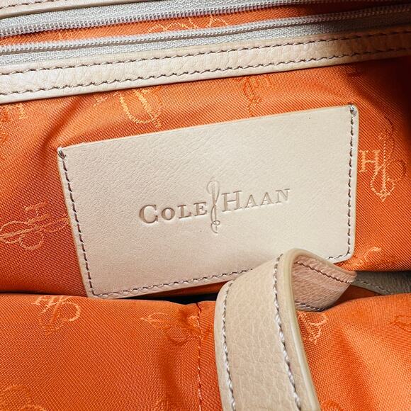 Cole Haan Smooth Leather Basket Weave Shoulder Bag Satchel Tan Gold - Picture 9 of 9